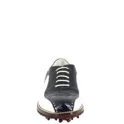 Scarpe Golf Donna Artigianali In Pelle Pieno Fiore Bianco Cocco Blu
