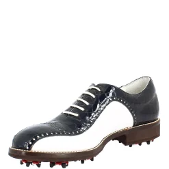 Scarpe Golf Donna Artigianali In Pelle Pieno Fiore Bianco Cocco Blu