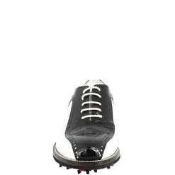 Scarpe Golf Donna Artigianali In Pelle Pieno Fiore Bianco Cocco Nero