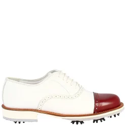 Scarpe Golf Donna Artigianali In Pelle Bianco Con Puntale Rosso