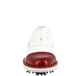 Scarpe Golf Donna Artigianali In Pelle Bianco Con Puntale Rosso