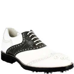 Scarpe Golf Donna Artigianali In Pelle Pieno Fiore Bianco Nero