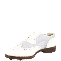 Scarpe Golf Donna Estive Fatte A Mano In Pelle Bianca E Tessuto