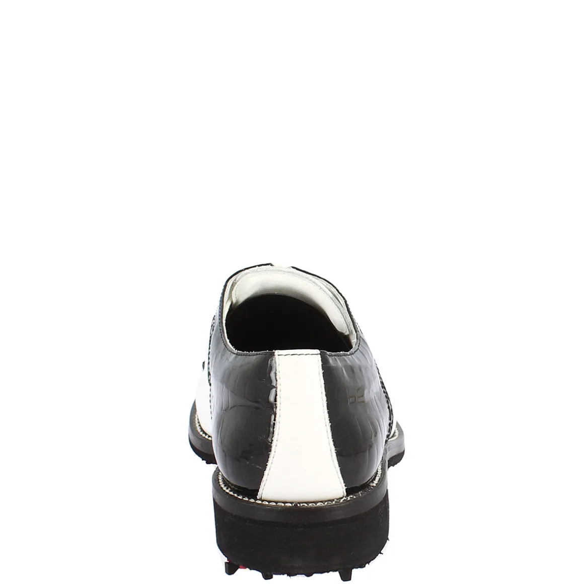 Scarpe Golf Uomo Artigianali In Pelle Pieno Fiore Bianco Cocco Nero