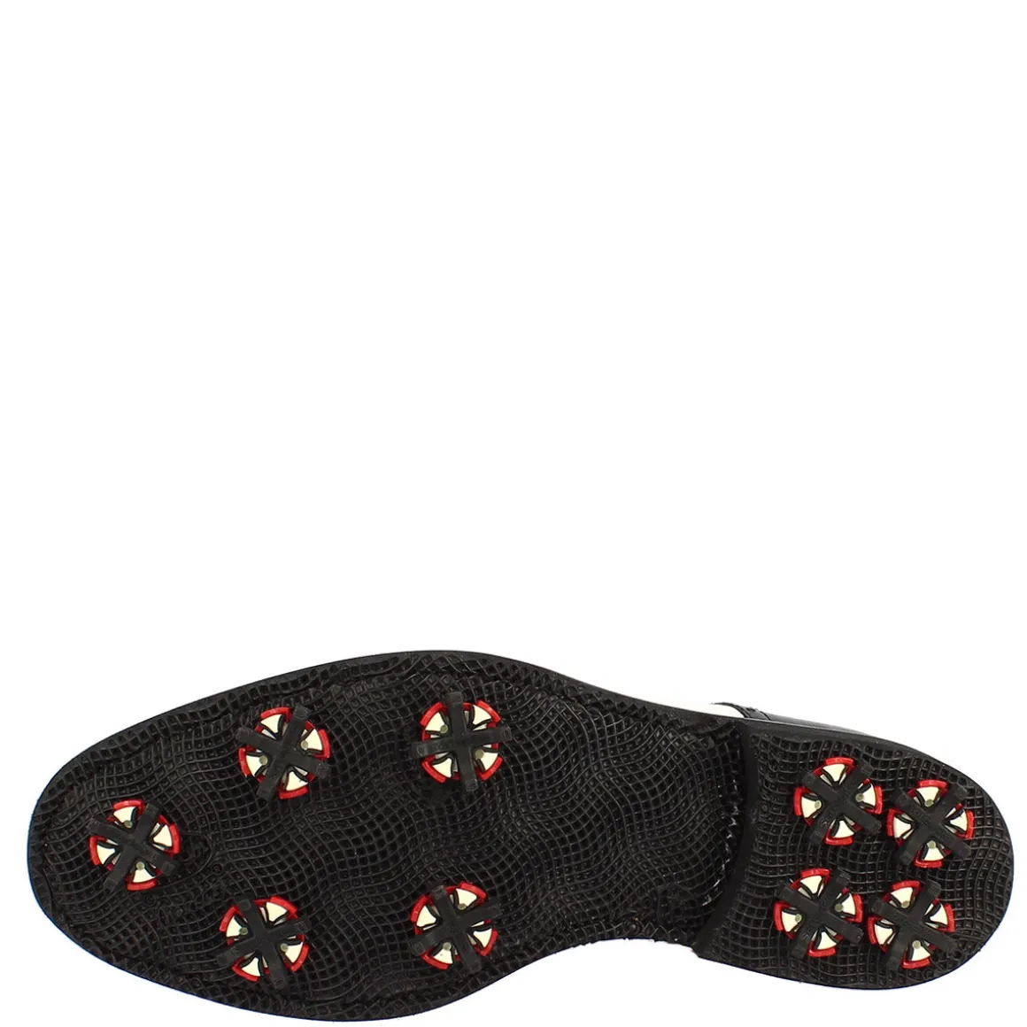 Scarpe Golf Uomo Artigianali In Pelle Pieno Fiore Bianco Cocco Nero
