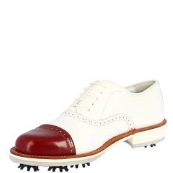 Scarpe Golf Uomo Artigianali In Pelle Bianco Con Puntale Rosso