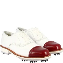 Scarpe Golf Uomo Artigianali In Pelle Bianco Con Puntale Rosso