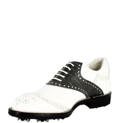 Scarpe Golf Uomo Artigianali In Pelle Pieno Fiore Bianco Nero