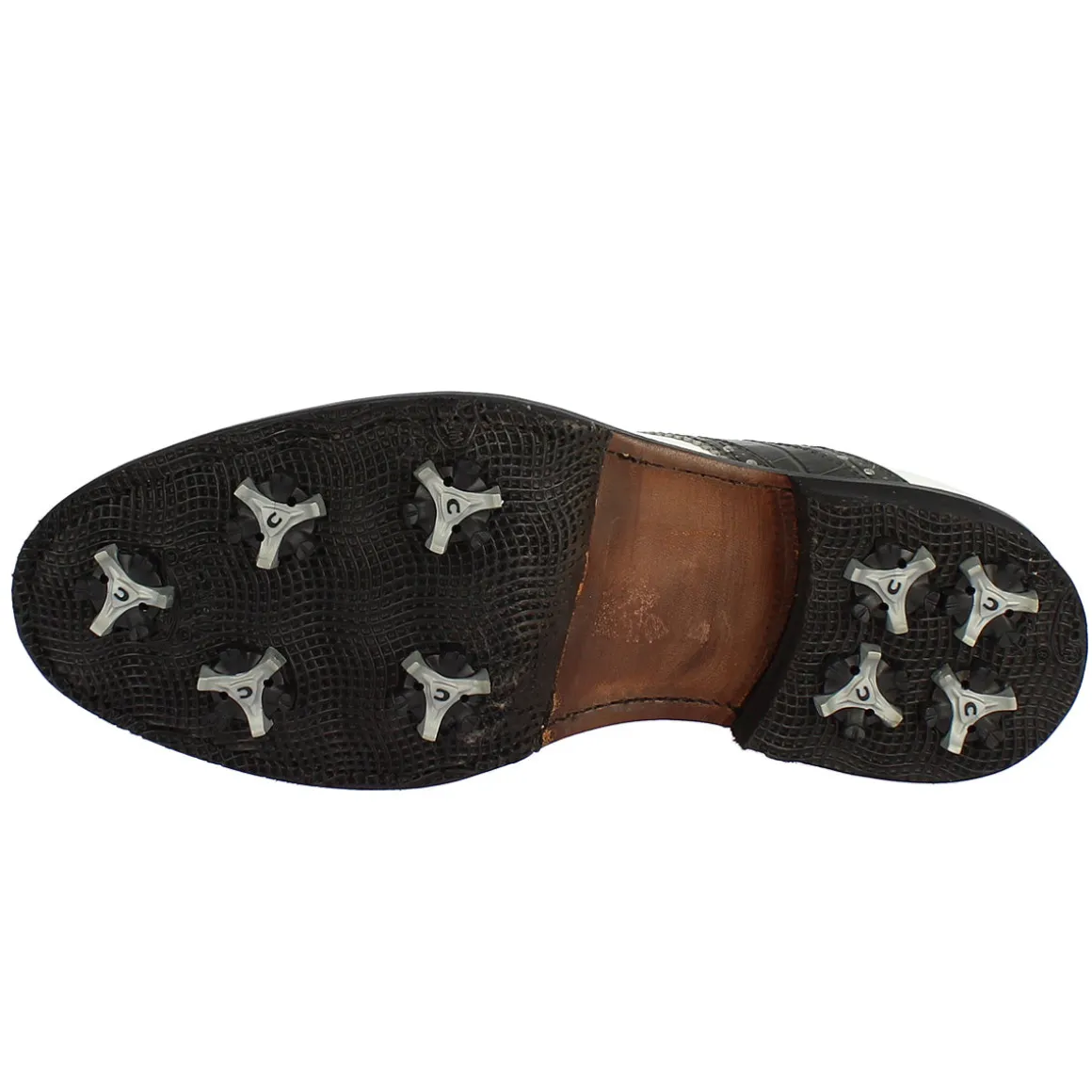 Scarpe Golf Uomo Artigianali In Pelle Pieno Fiore Bianco Nero