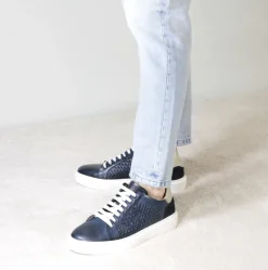 Sneaker Casual Da Uomo In Pelle Intrecciata Colore Blu