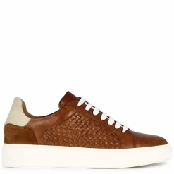 Sneaker Casual Da Uomo In Pelle Intrecciata Colore Marrone