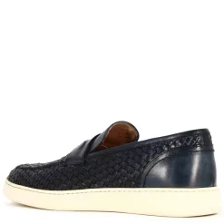 Sneaker Da Uomo Fatta A Mano In Pelle Intrecciata Colore Blu