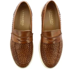 Sneaker Da Uomo Fatta A Mano In Pelle Intrecciata Colore Marrone
