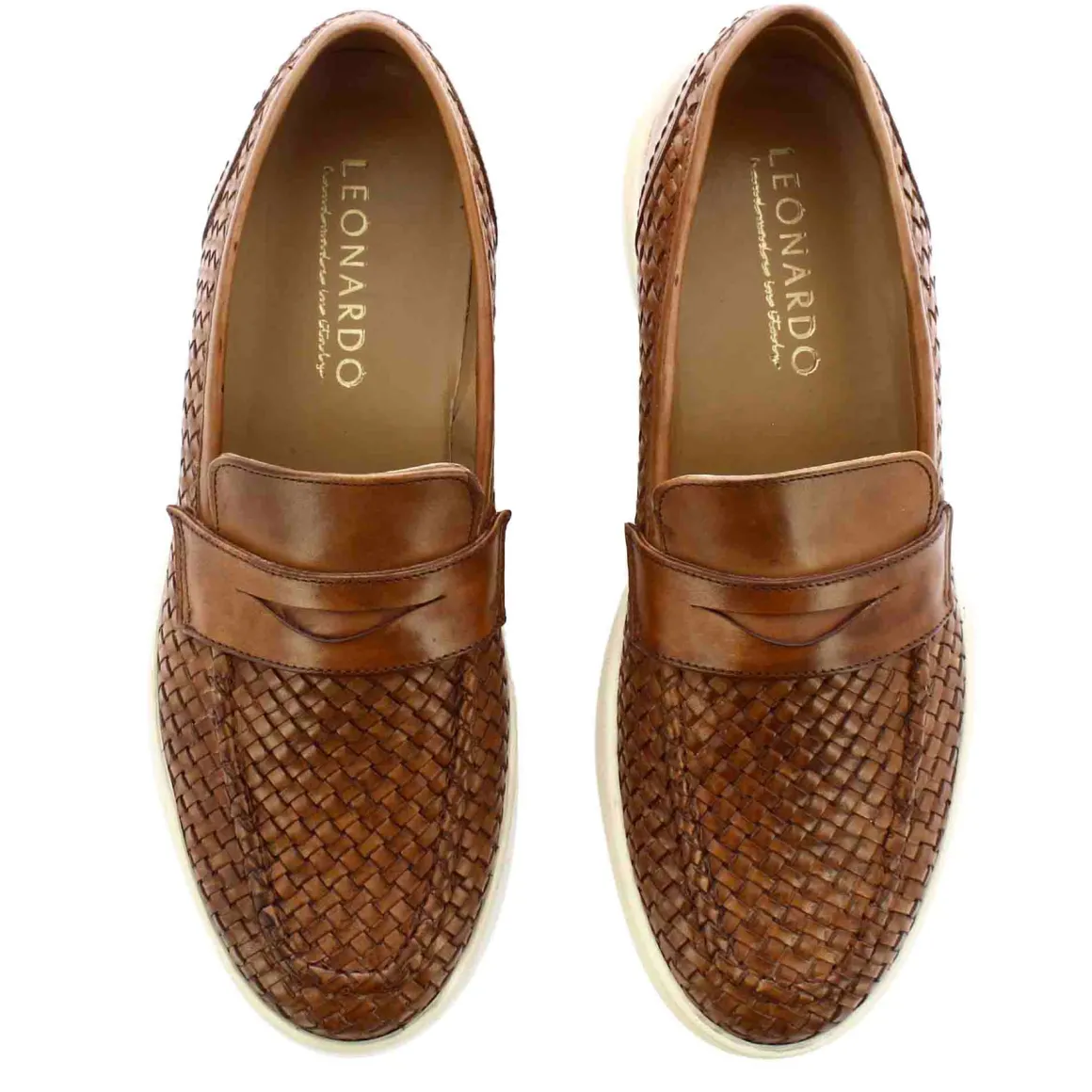 Sneaker Da Uomo Fatta A Mano In Pelle Intrecciata Colore Marrone