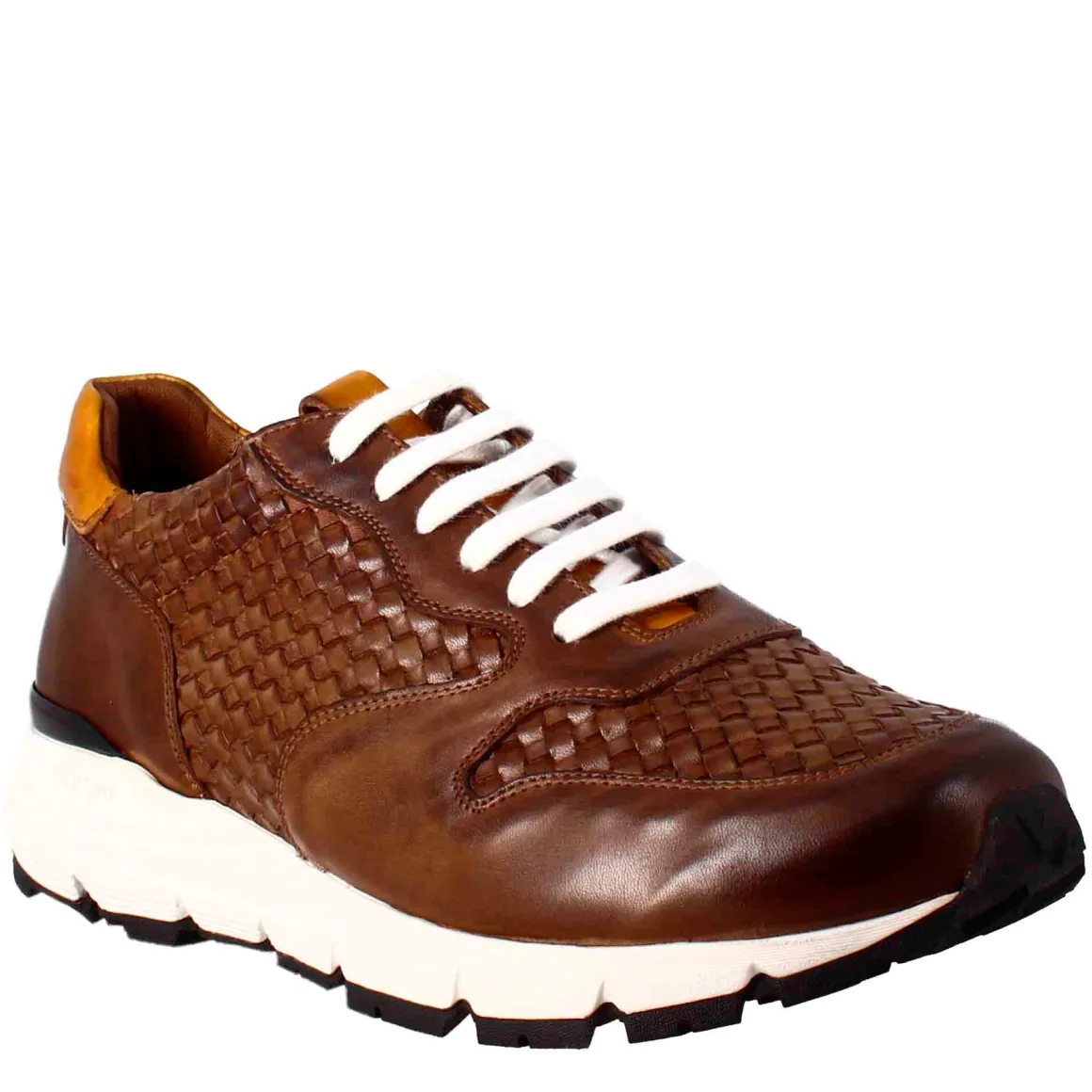 Sneaker Marrone Scuro Elegante Da Uomo In Pelle Intrecciata