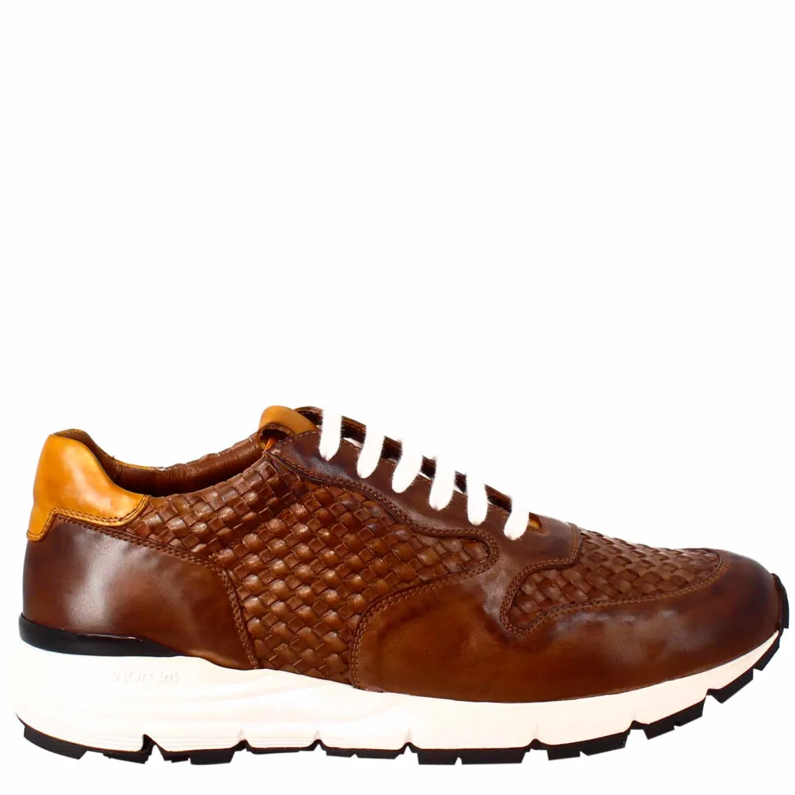 Sneaker Marrone Scuro Elegante Da Uomo In Pelle Intrecciata