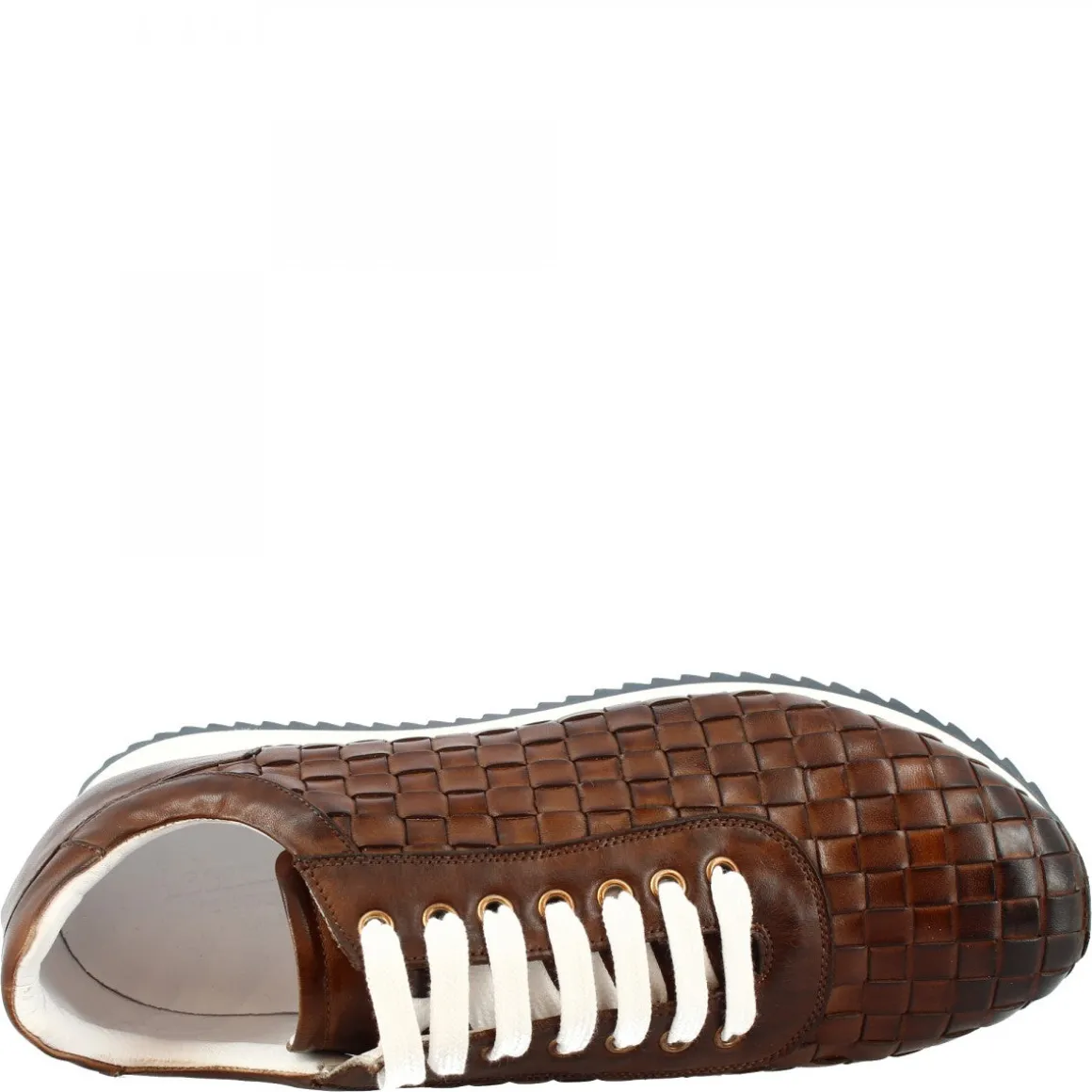 Sneakers Casual Da Uomo Fatte A Mano In Pelle Intrecciata Brandy