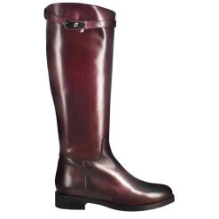 Stivale Al Ginocchio Da Donna Liscio Con Tacco Basso In Pelle Colore Bordeaux