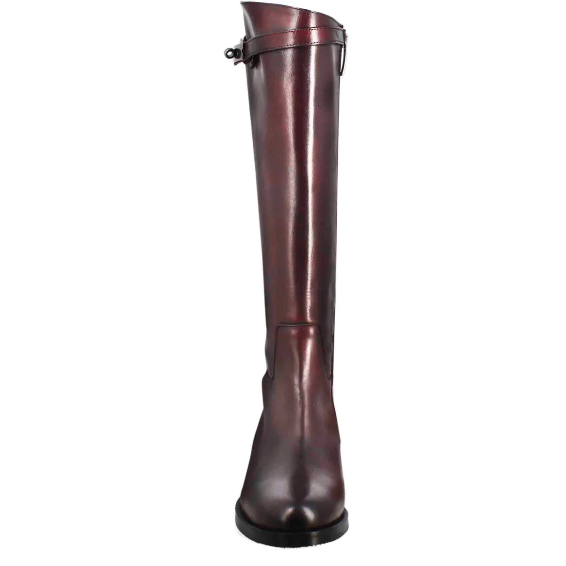 Stivale Al Ginocchio Da Donna Liscio Con Tacco Basso In Pelle Colore Bordeaux