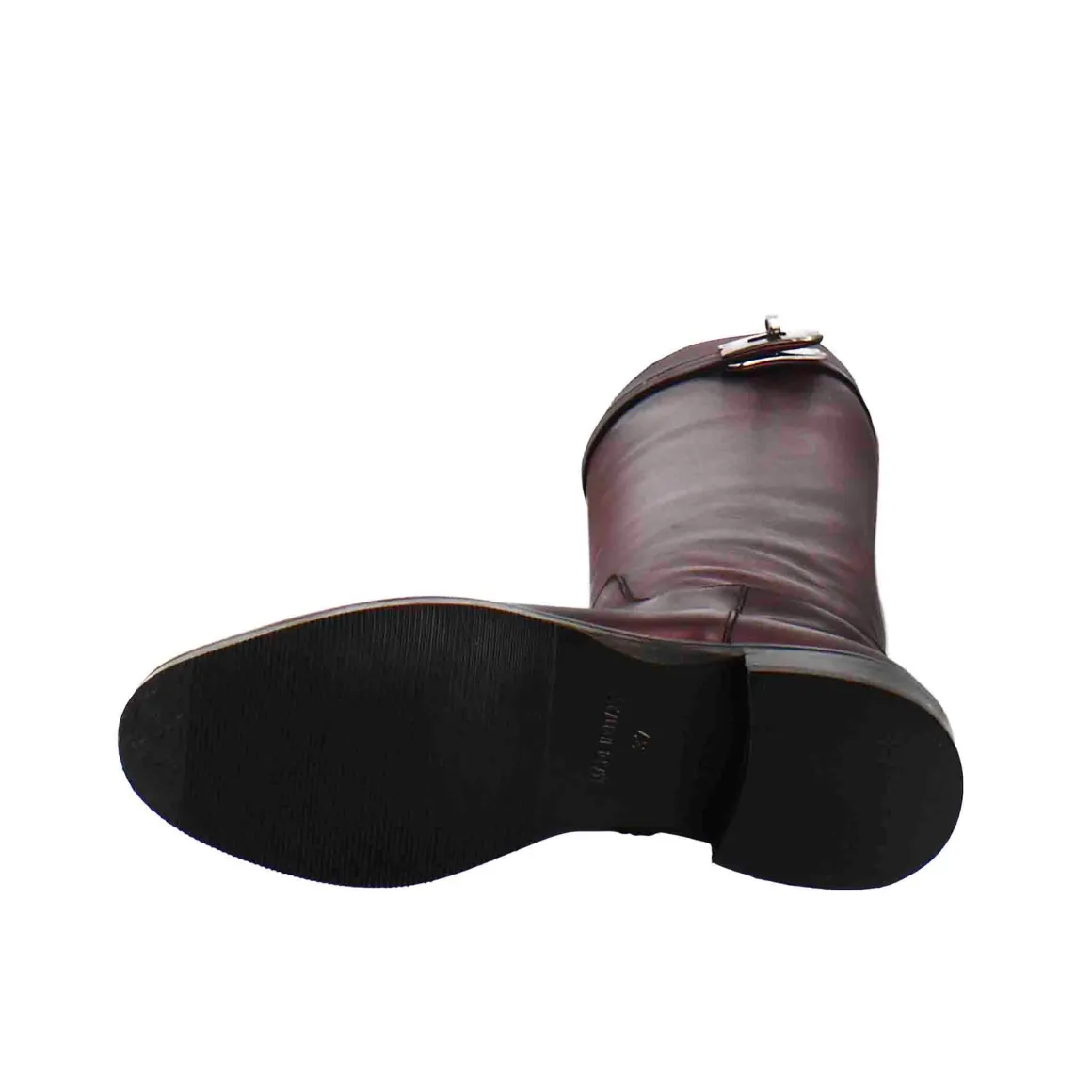 Stivale Al Ginocchio Da Donna Liscio Con Tacco Basso In Pelle Colore Bordeaux