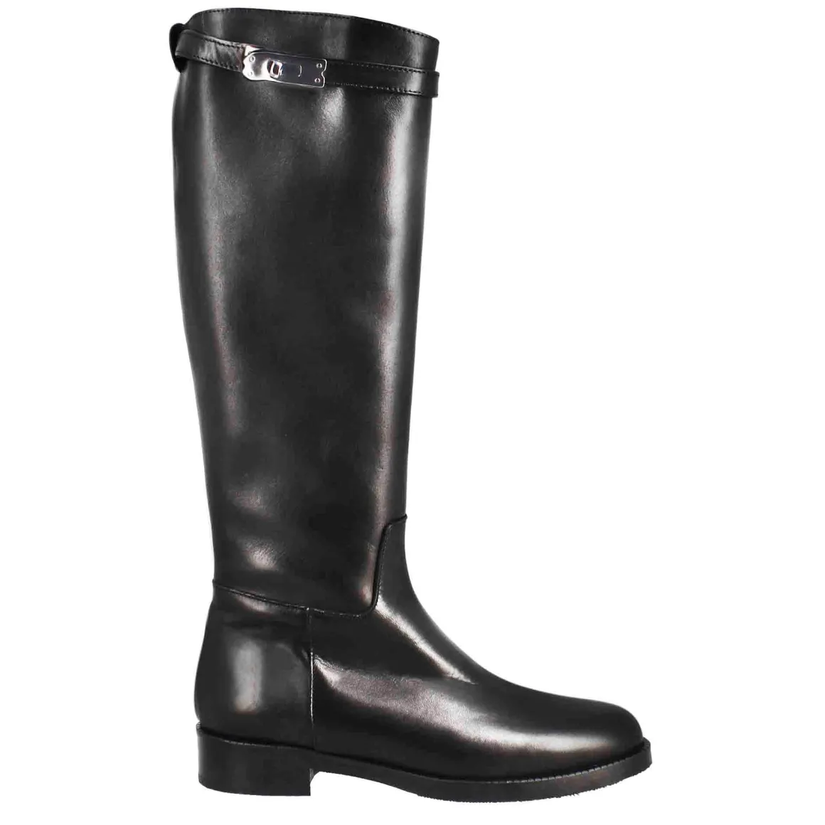 Stivale Al Ginocchio Da Donna Liscio Con Tacco Basso In Pelle Colore Nero