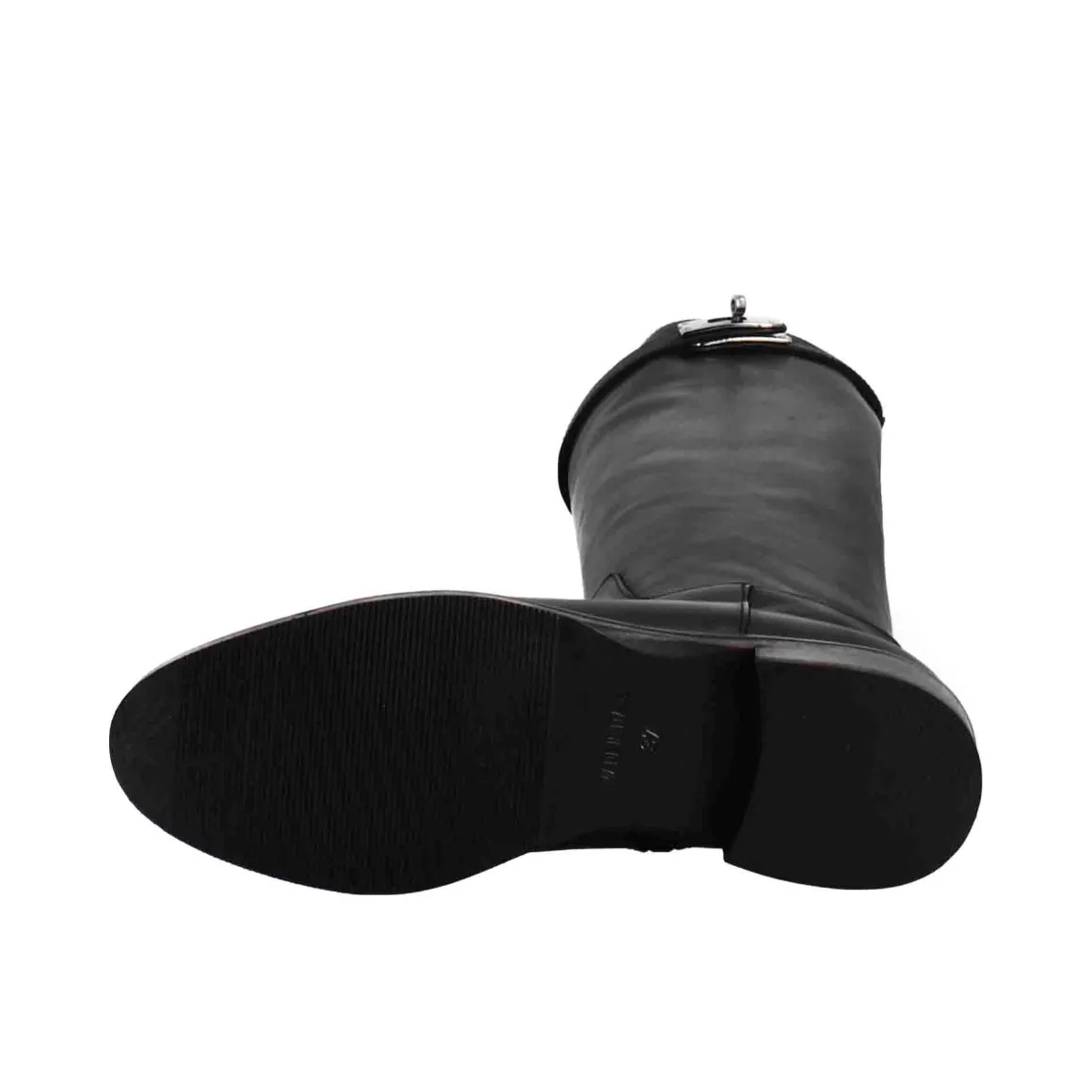 Stivale Al Ginocchio Da Donna Liscio Con Tacco Basso In Pelle Colore Nero