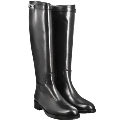 Stivale Al Ginocchio Da Donna Liscio Con Tacco Basso In Pelle Colore Nero