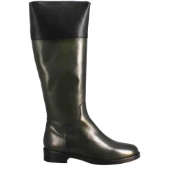 Stivale Al Ginocchio Da Donna Liscio Con Tacco Basso In Pelle Verde E Nero