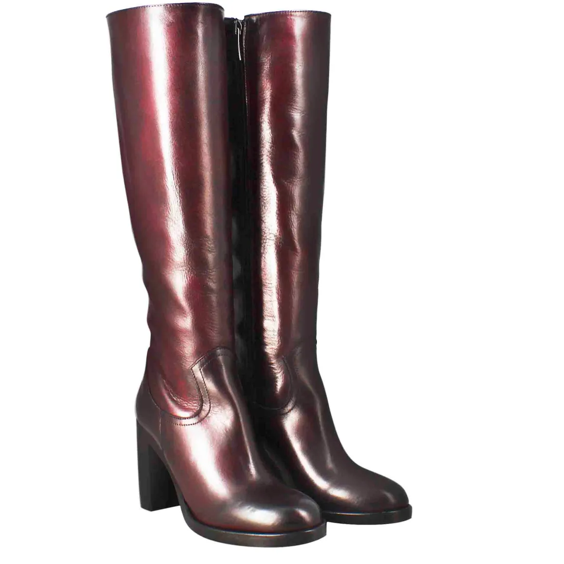 Stivale Al Ginocchio Da Donna Liscio Con Tacco Alto In Pelle Bordeaux