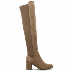 Stivale Alto Da Donna In Pelle Scamosciata Marrone Chiaro Gambale Morbido