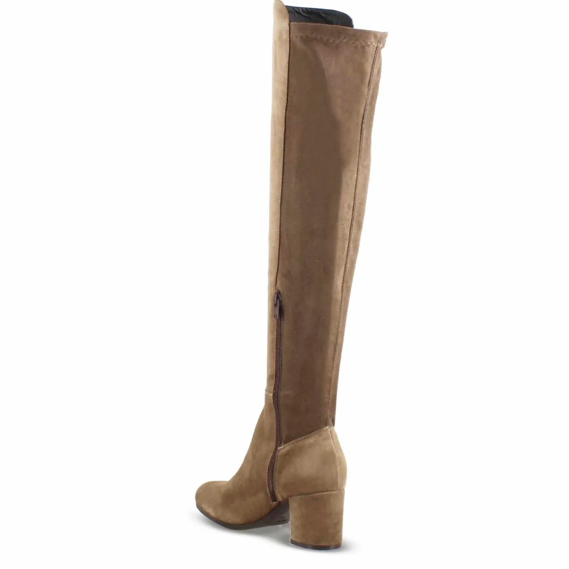 Stivale Alto Da Donna In Pelle Scamosciata Marrone Chiaro Gambale Morbido