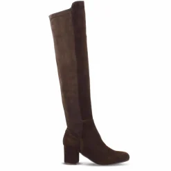 Stivale Alto Da Donna In Pelle Scamosciata Marrone Scuro Gambale Morbido