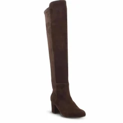 Stivale Alto Da Donna In Pelle Scamosciata Marrone Scuro Gambale Morbido