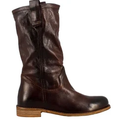 Stivale Da Donna Altezza Polpaccio In Pelle Vintage Colore Marrone Scuro Sfoderato