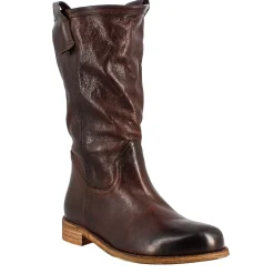 Stivale Da Donna Altezza Polpaccio In Pelle Vintage Colore Marrone Scuro Sfoderato
