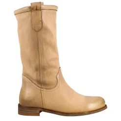 Stivale Da Donna Altezza Polpaccio In Pelle Vintage Colore Beige Sfoderato