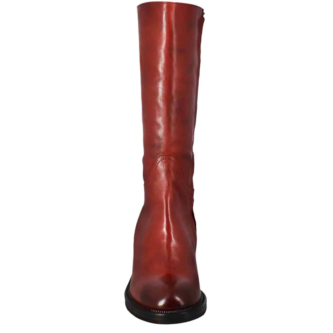 Stivale Diver Altezza Polpaccio Da Donna Con Tacco In Pelle Lavata Colore Rosso