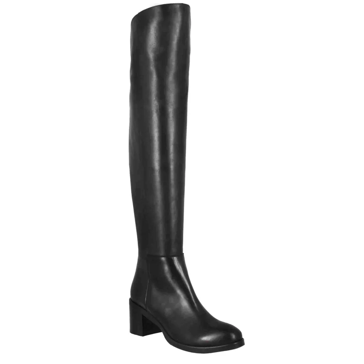 Stivale Sopra Il Ginocchio Da Donna Liscio Con Tacco Medio In Pelle Nero