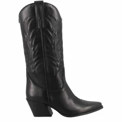 Stivale Texano Da Donna In Pelle Nera Con Ricamo