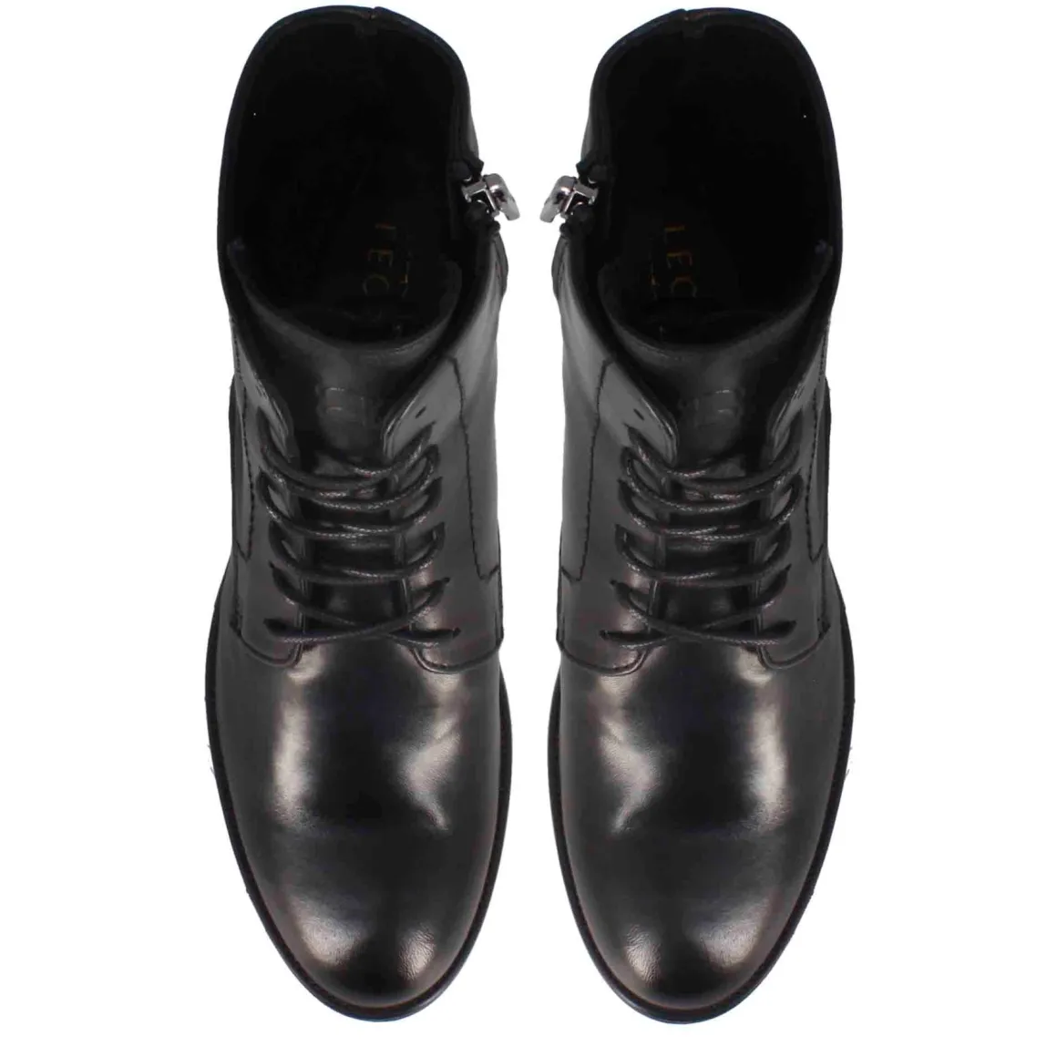 Stivaletto Anfibio Altezza Sopra La Caviglia Da Donna In Vera Pelle Colore Nero