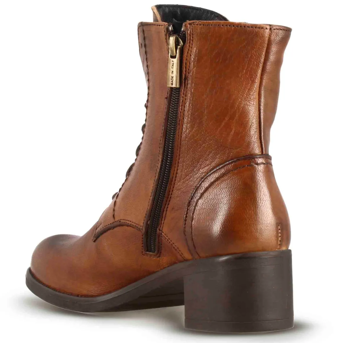 Stivaletto Anfibio Altezza Sopra La Caviglia Da Donna In Vera Pelle Colore Marrone