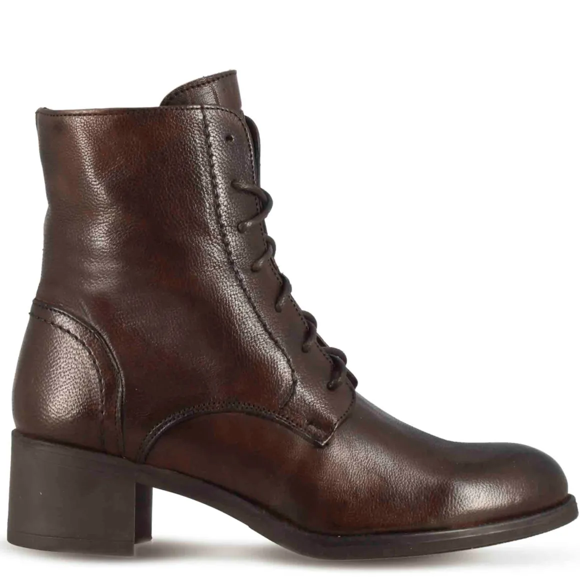 Stivaletto Anfibio Altezza Sopra La Caviglia Da Donna In Vera Pelle Colore Marrone Scuro