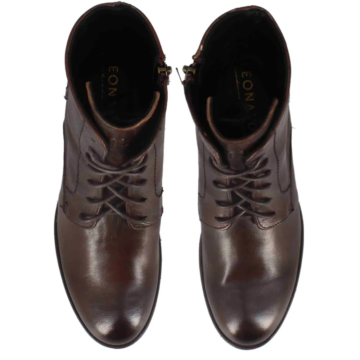 Stivaletto Anfibio Altezza Sopra La Caviglia Da Donna In Vera Pelle Colore Marrone Scuro