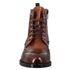 Stivaletto Anfibio Alto Con Lavorazione Brogue Da Uomo In Pelle Colore Cuoio