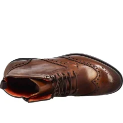 Stivaletto Anfibio Alto Con Lavorazione Brogue Da Uomo In Pelle Colore Cuoio