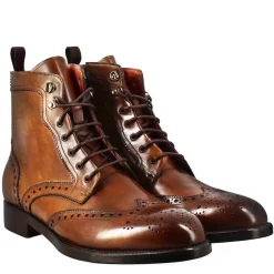 Stivaletto Anfibio Alto Con Lavorazione Brogue Da Uomo In Pelle Colore Cuoio
