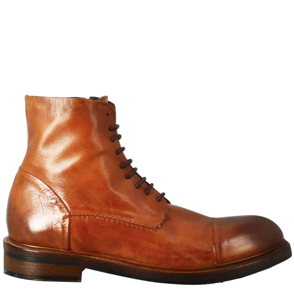 Stivaletto Anfibio Alto Diver Da Uomo In Pelle Lavata Colore Cuoio