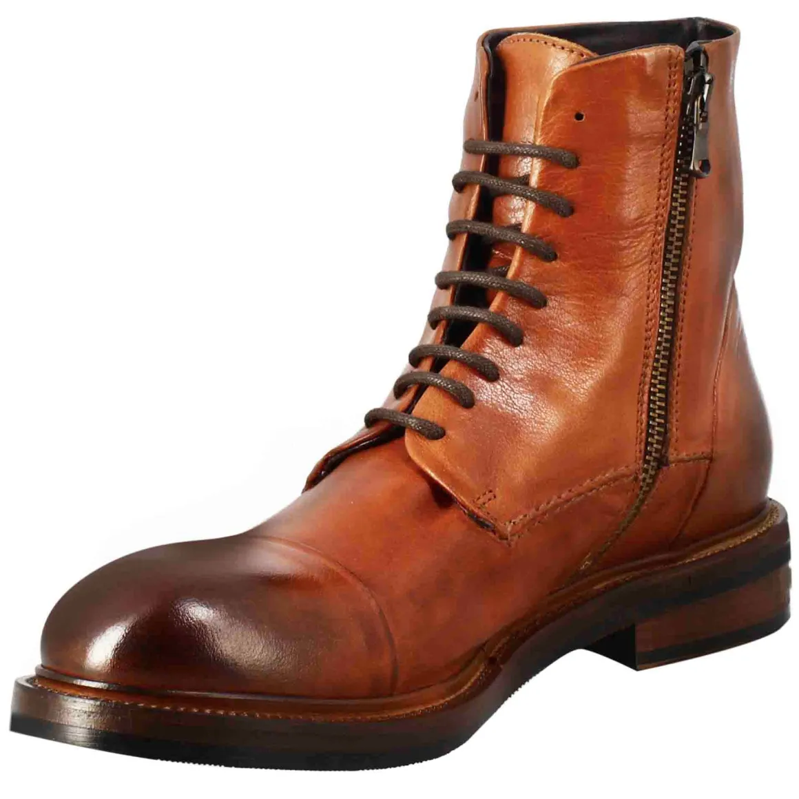 Stivaletto Anfibio Alto Diver Da Uomo In Pelle Lavata Colore Cuoio