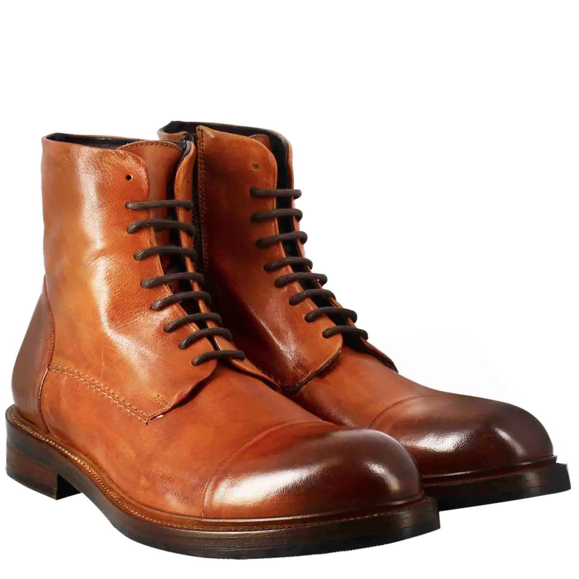 Stivaletto Anfibio Alto Diver Da Uomo In Pelle Lavata Colore Cuoio