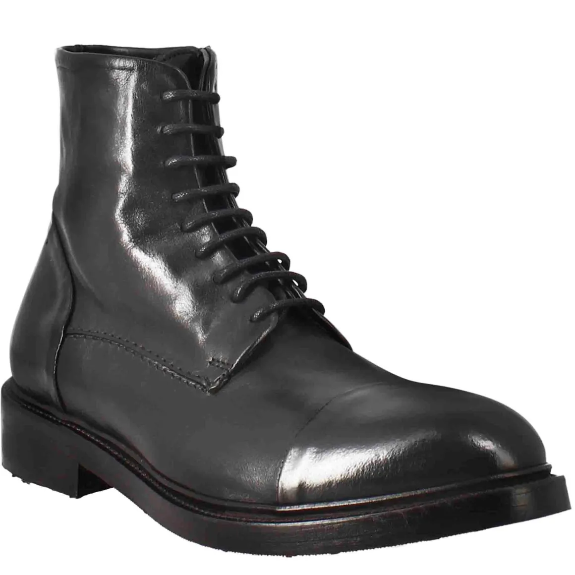 Stivaletto Anfibio Alto Diver Da Uomo In Pelle Lavata Colore Nero